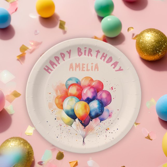 Colourful Balloons Kids Happy Birthday Party Paper Plate (Creator Uploaded)