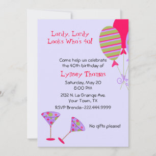 Colourful Balloons & Martini Glasses Birthday Part Invitation