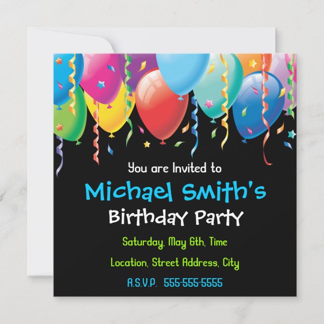 Colourful Balloons Party Invitation (Front)