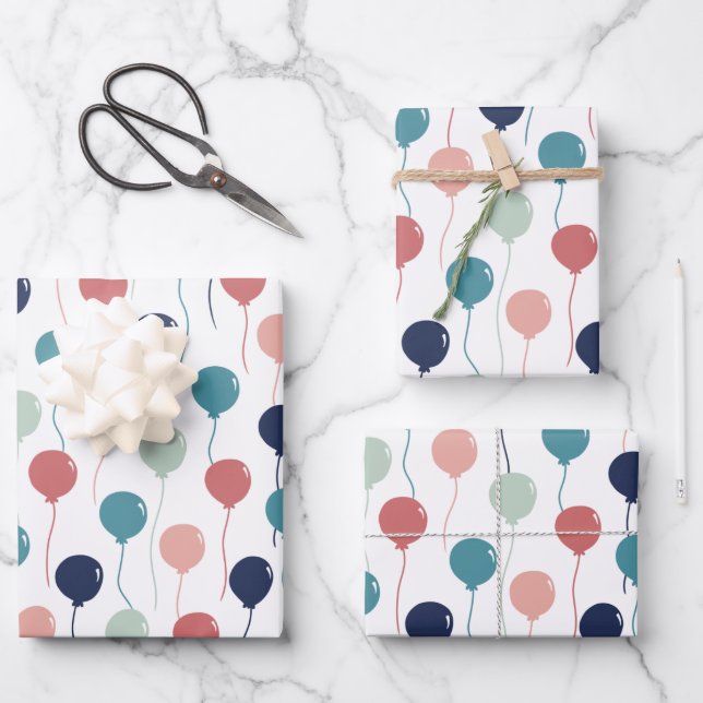 Colourful Balloons Pattern in Pastel Colour Wrappi Wrapping Paper Sheet (Front)