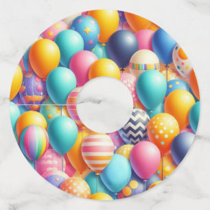 Colourful balloons pattern wine glass tag