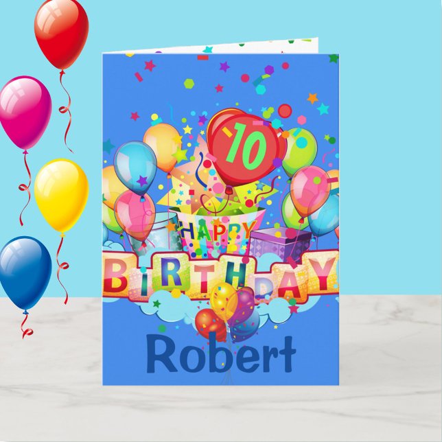 Colourful Balloons Personalise NAME AGE Birthday Card (Creator Uploaded)