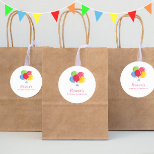 Colourful Balloons Personalised Girls Birthday Classic Round Sticker