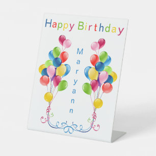 Colourful Balloons Personalised Happy Birthday Pedestal Sign