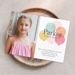 Colourful Balloons Photo Kids Birthday Party Invitation