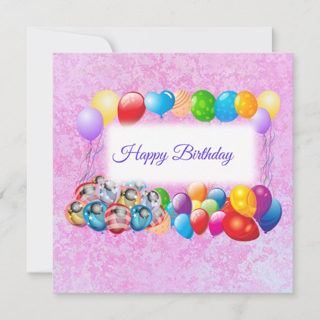 Colourful Balloons, Pink Birthday Card (Front)