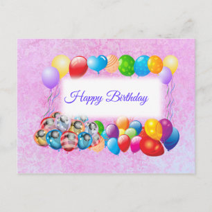 Colourful Balloons, Pink Birthday Postcard