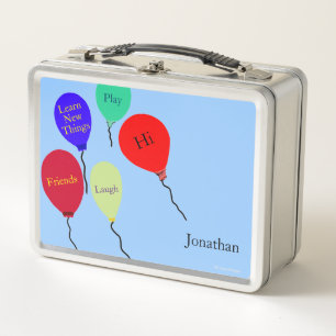 Colourful Balloons Red Orange Green Messages Metal Lunch Box
