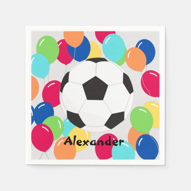 Colourful Balloons Soccer ball fun Napkin (Front)