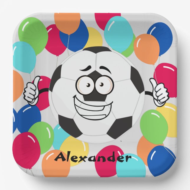 Colourful Balloons Soccer ball funny face  Paper Plate (Front)