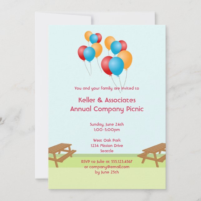 Colourful balloons summer picnic outdoor event invitation (Front)
