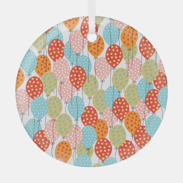 Colourful Balloons Variety Seamless Pattern Glass Tree Decoration (Front)