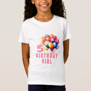 Colourful Balloons Watercolor Birthday Girl T-Shirt