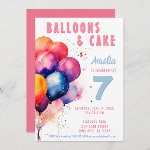 Colourful Balloons Watercolor Kids Birthday party  Invitation