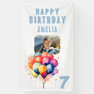 Colourful Balloons Watercolor Photo Birthday Party Banner