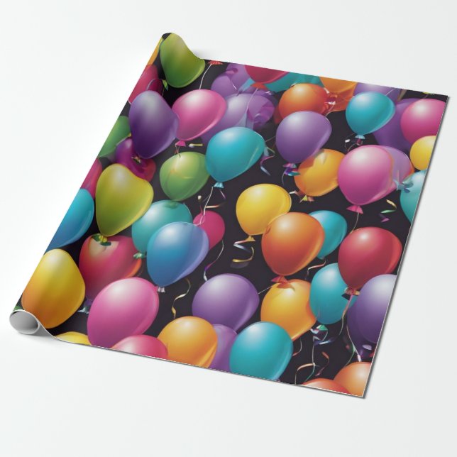 Colourful Balloons Wrapping Paper (Unrolled)
