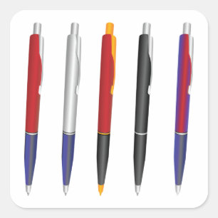 Colourful Ballpoint Pen Set Square Sticker