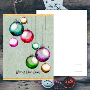 Colourful Balls Elegant Merry Christmas Family Holiday Postcard