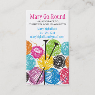 Colourful balls of yarn knitting needles knitter business card