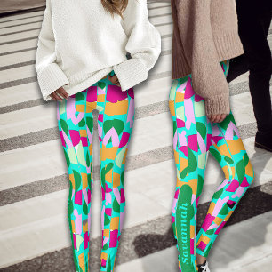Colourful Bamboo Botanicals Personalise Name  Leggings