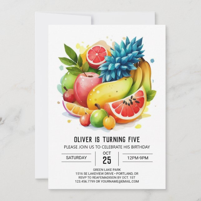 Colourful Banana Digital Fruits Birthday Invitation (Front)