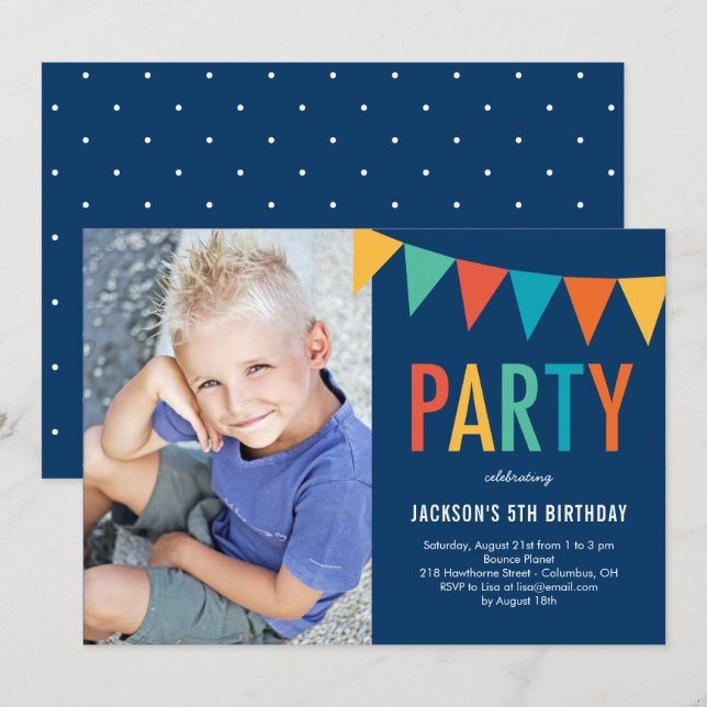 Colourful Banner Photo Birthday Invitation (Front/Back)