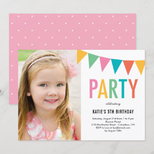 Colourful Banner Photo Birthday Invitation
