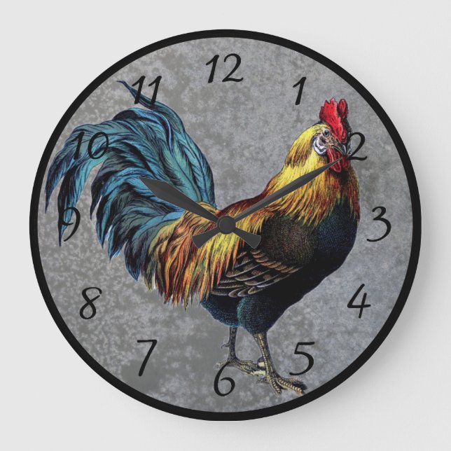 Colourful Bantam Rooster Large Clock (Front)