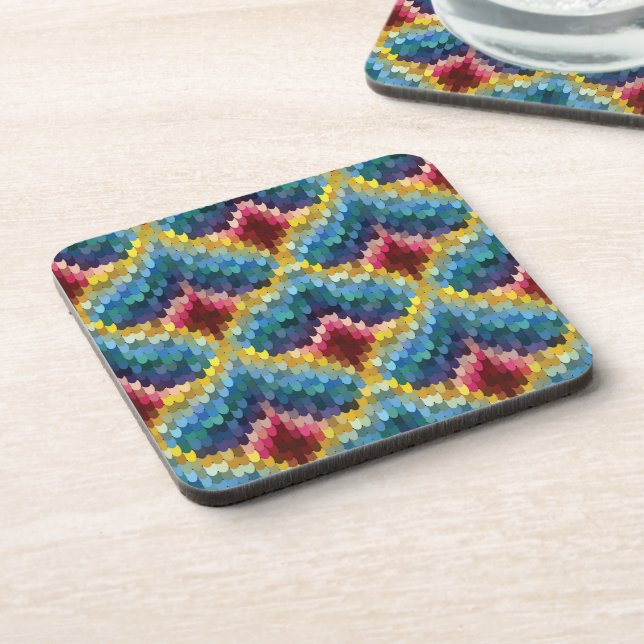 Colourful Bargello Embroidery Boho Chic Pattern Coaster (Left Side)