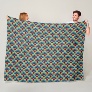 Colourful Bargello Embroidery Boho Chic Pattern Fleece Blanket