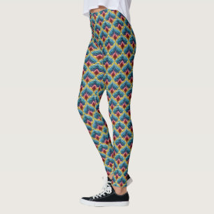 Colourful Bargello Embroidery Boho Chic Pattern Leggings