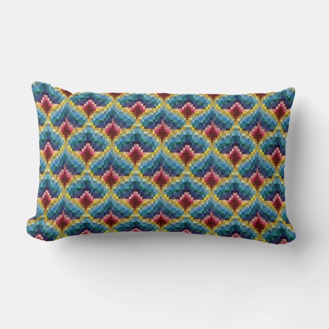 Colourful Bargello Embroidery Boho Chic Pattern Lumbar Cushion (Front)