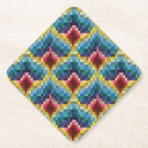 Colourful Bargello Embroidery Boho Chic Pattern Paper Coaster
