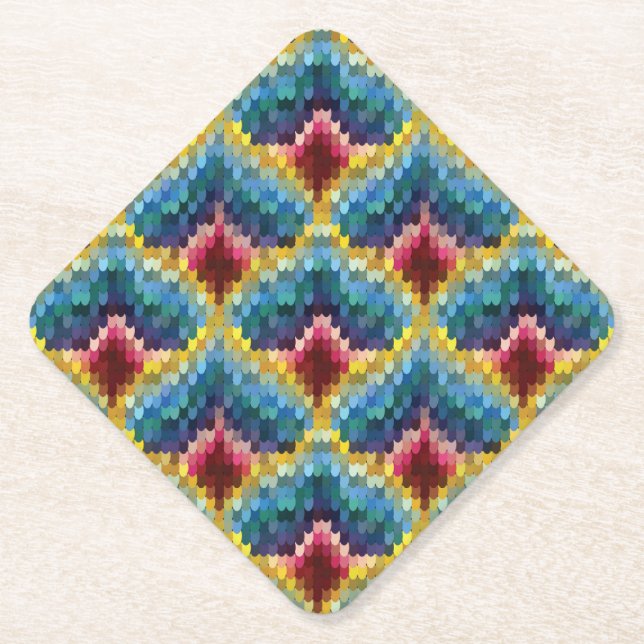 Colourful Bargello Embroidery Boho Chic Pattern Paper Coaster (Front)