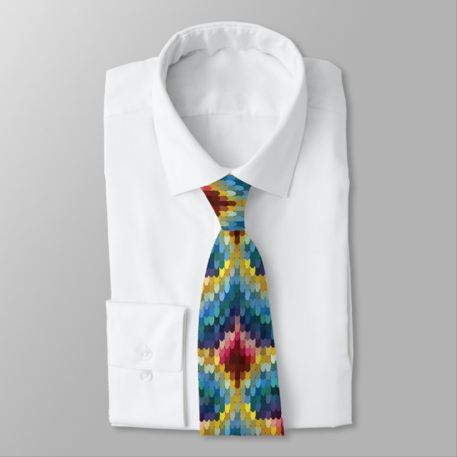Colourful Bargello Embroidery Boho Chic Pattern Tie (Tied)