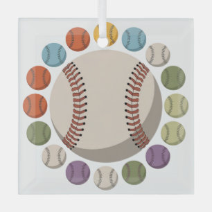 Colourful Baseball Circle Glass Tree Decoration
