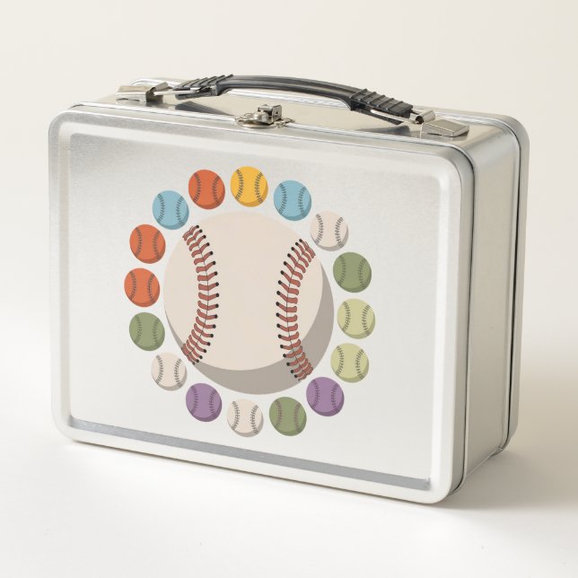  Colourful Baseball Circle Metal Lunch Box (Front)