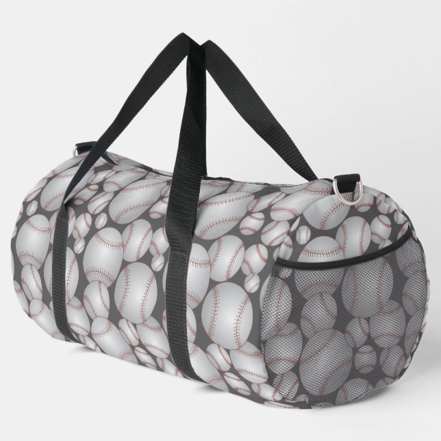 Colourful Baseballs Pattern Grey Duffle Bag (Right Corner)