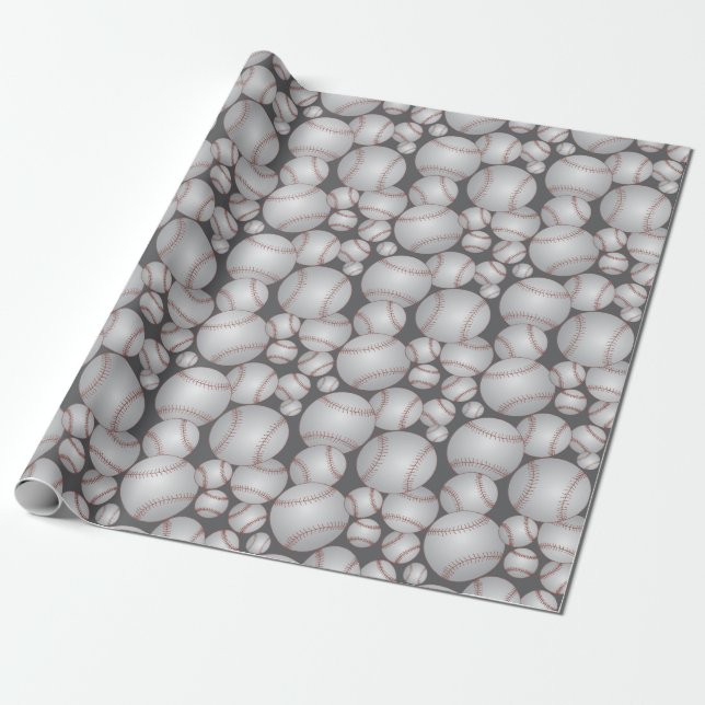 Colourful Baseballs Pattern Wrapping Paper (Unrolled)