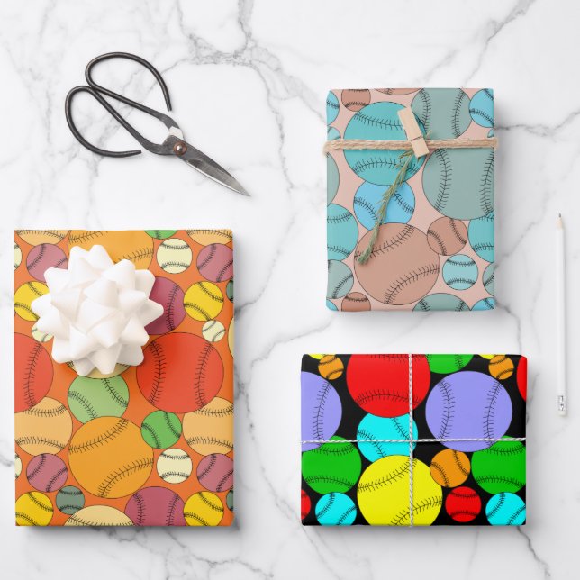 Colourful Baseballs Wrapping Paper Sheets (Front)