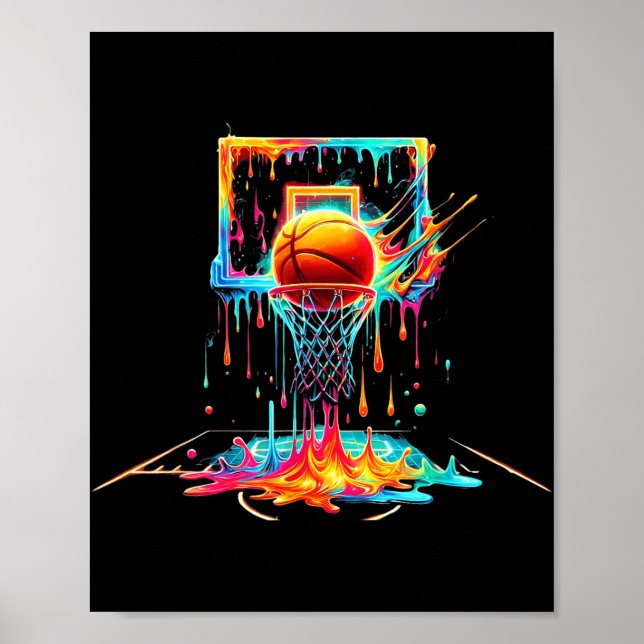 Colourful Basketball Dripping Colour Splash Hoop N Poster (Front)