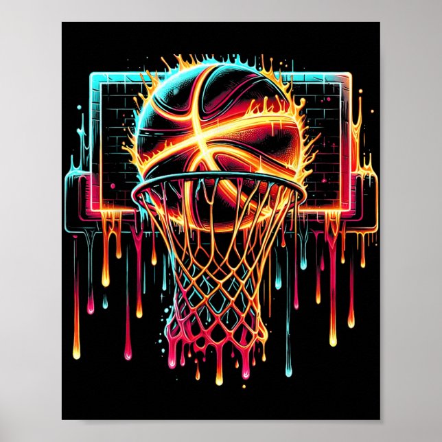 Colourful Basketball Dripping Colour Splash Hoop N Poster (Front)