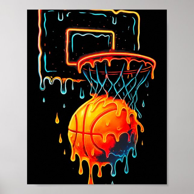 Colourful Basketball Dripping Colour Splash Hoop N Poster (Front)