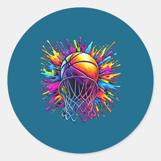 Colourful Basketball Hoop Classic Round Sticker (Front)