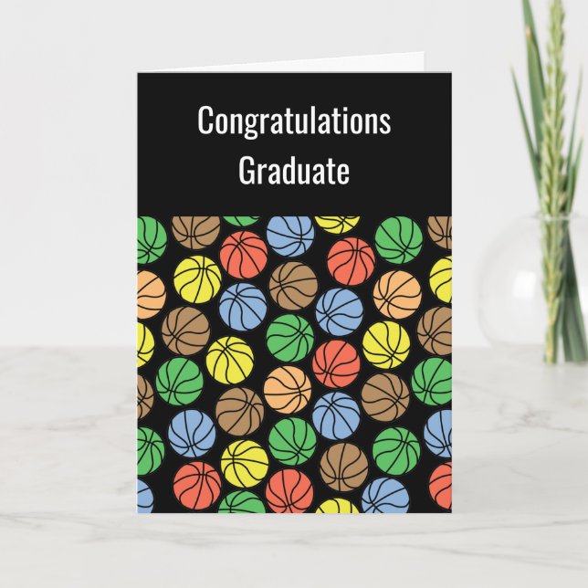 Colourful Basketball Pattern Graduation Card (Front)