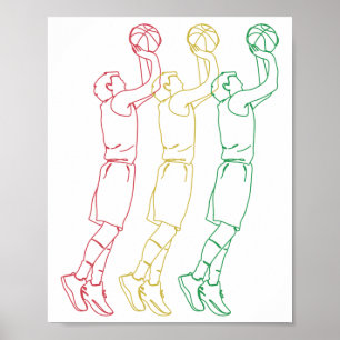 Colourful Basketball Player Line Art Sports Poster