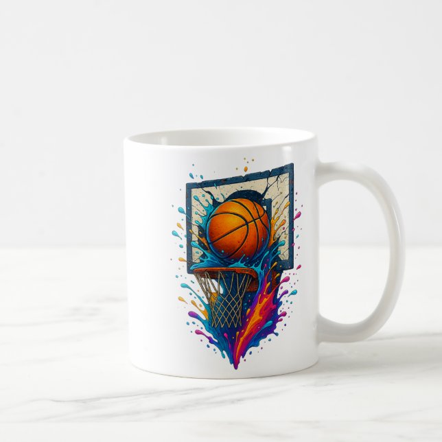 Colourful Basketball Slam Dunk Splash Hoop Backboa Coffee Mug (Right)