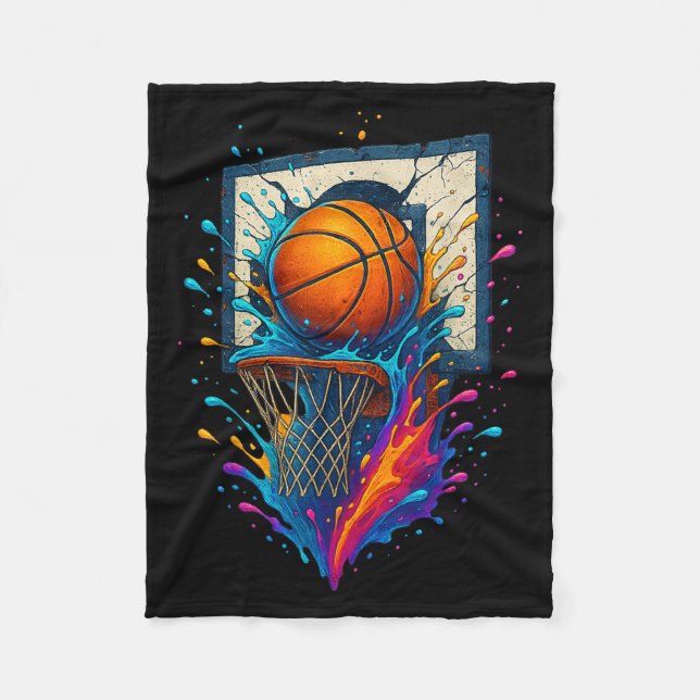 Colourful Basketball Slam Dunk Splash Hoop Backboa Fleece Blanket (Front)
