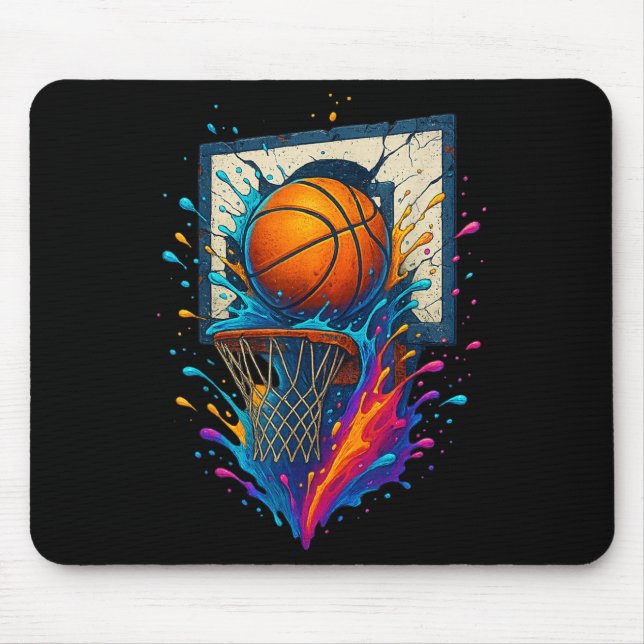 Colourful Basketball Slam Dunk Splash Hoop Backboa Mouse Mat (Front)