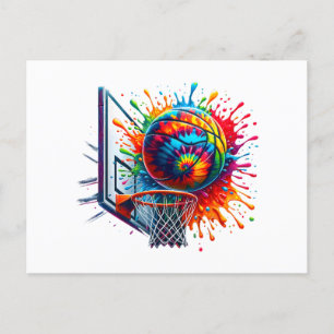 Colourful Basketball Tie Dye Colour Basketball Hoo Holiday Postcard